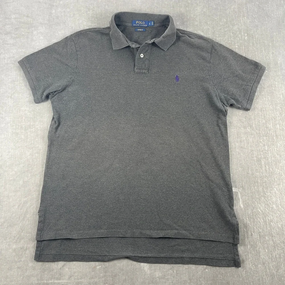 Polo Ralph Lauren Mens L Gray Polo Shirt Custom Fit Short Sleeve Pony Logo